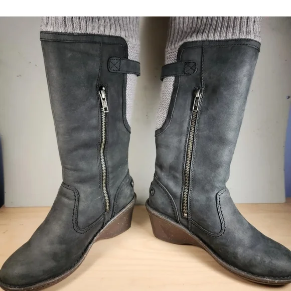 UGG Skylair Boot Women's Size 6 Gray Suede Knit Lined Logo Shearling Tall - Picture 3 of 10